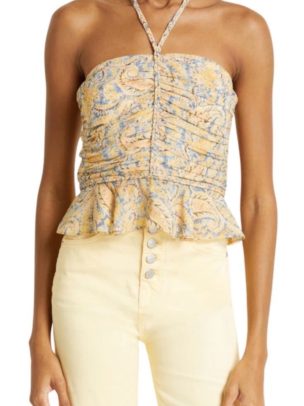 Veronica Beard Blue and Yellow Paisley Halter Crop Top Size 6 NWOT
